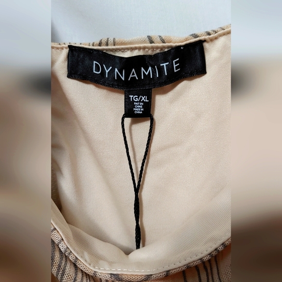 Dynamite Mesh Shirred Mini Dress Wood Print  XL  NWT - Picture 8 of 9